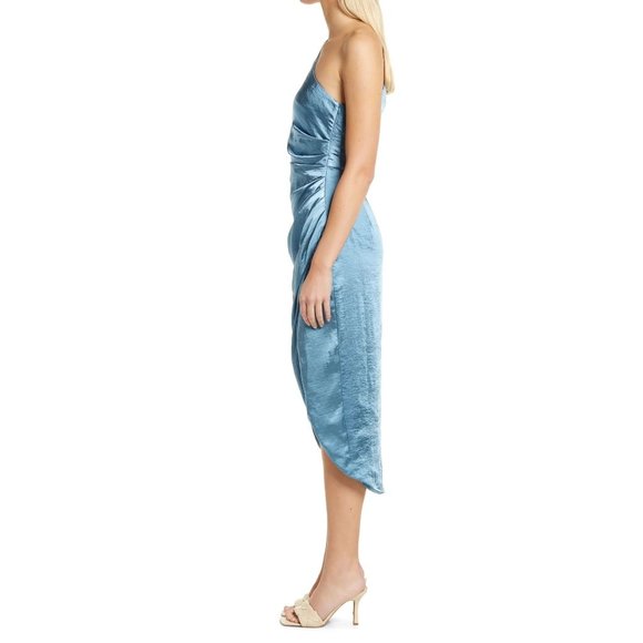 ELLIATT Cassini One-Shoulder Satin Dress Blue X-Large 10 NEW - Picture 3 of 12